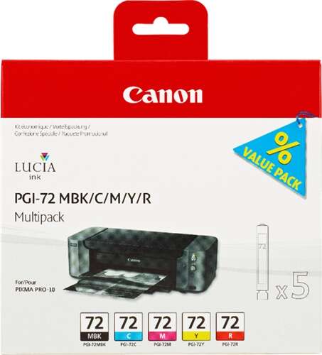 Canon PGI72 Pack de 5 Cartuchos de Tinta Originales - Negro Mate, Cyan, Magenta, Amarillo, Rojo