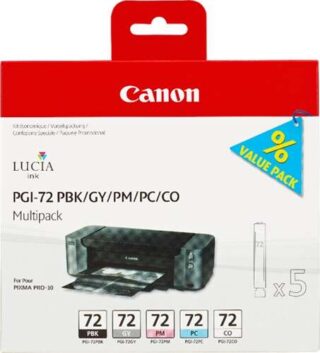 Canon PGI72 Pack de 5 Cartuchos de Tinta Originales - Negro Photo, Gris, Magenta Photo, Cyan Photo, Optimizador