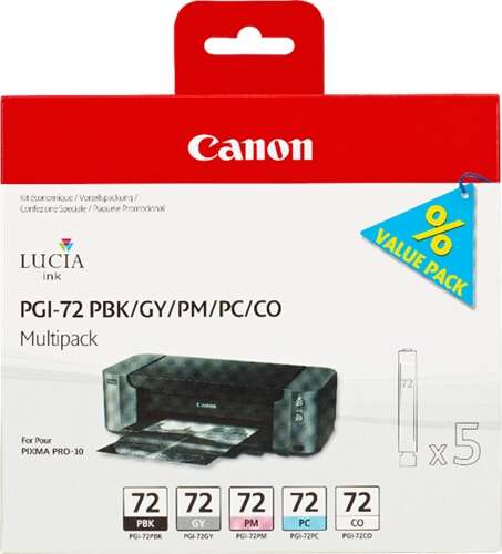 Canon PGI72 Pack de 5 Cartuchos de Tinta Originales - Negro Photo, Gris, Magenta Photo, Cyan Photo, Optimizador
