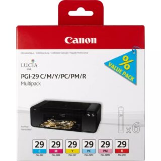 Canon PGI29 Pack de 6 Cartuchos de Tinta Originales