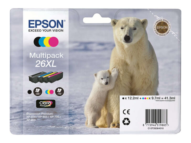 Epson T2636 (26XL) Pack de 4 Cartuchos de Tinta Originales