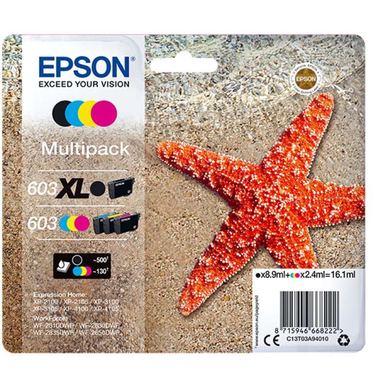 Epson 603XL/603 Pack de 4 Cartuchos de Tinta Originales
