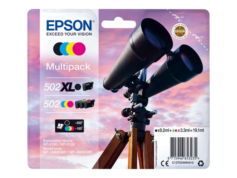 Epson 502XL/502 Pack de 4 Cartuchos de Tinta Originales