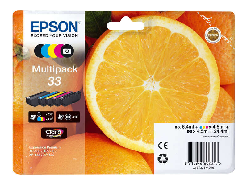 Epson T3337 (33) Pack de 5 Cartuchos de Tinta Originales
