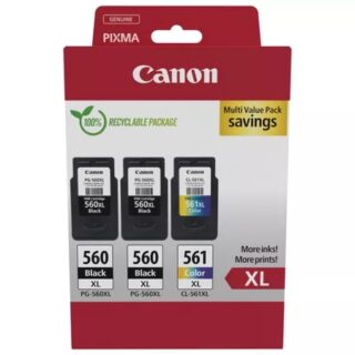 Canon PG-560XL + CL-561XL Pack de 3 Cartuchos de Tinta Originales