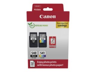 Canon PG540 Negro + CL541 Color Pack de 2 Cartuchos de Tinta Originales + 50 Hojas de Papel Fotografico