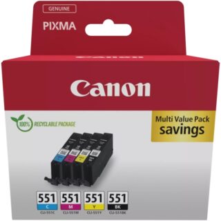 Canon CLI551 Multipack de 4 Cartuchos de Tinta Originales Negro, Cyan, Magenta y Amarillo