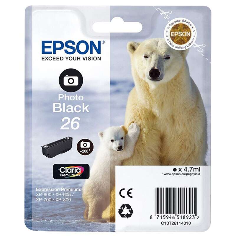 Epson T2611 (26) Negro Photo Cartucho de Tinta Original